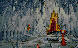Curse of Enchantia (Amiga) screenshot: Dodging the ice queen's spells.