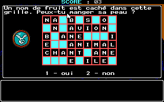Le Labyrinthe de la Reine des Ombres (DOS) screenshot: Some word search