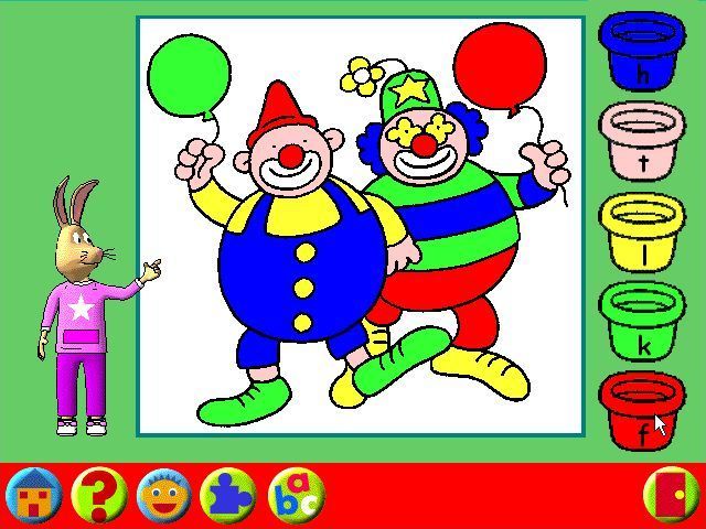 Learning Land 3: At The Funfair (Windows) screenshot: There are at least four pictures to colour. This game was the hardest to play. The last yellow button took several goes to correctly colour in and it wasn't the only tricky piece