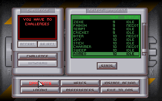 Metaltech: Battledrome (DOS) screenshot: Select opponent...