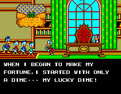 The Lucky Dime Caper starring Donald Duck (SEGA Master System) screenshot: Intro, notice Magica De Spell peering through the window