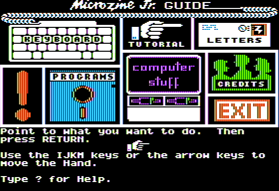 Microzine Jr. #3 (Apple II) screenshot: Main Menu