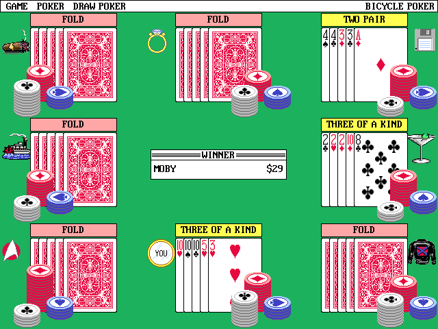 Bicycle Poker (DOS) screenshot: We won this hand!