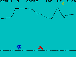 Horace & The Spiders (ZX Spectrum) screenshot: First stage, jump over the spider.