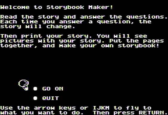 Microzine Jr. #3 (Apple II) screenshot: Storybook Maker II - Introduction