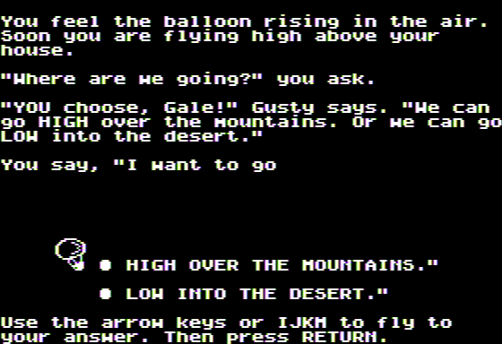 Microzine Jr. #3 (Apple II) screenshot: Storybook Maker II - Where Will I Fly