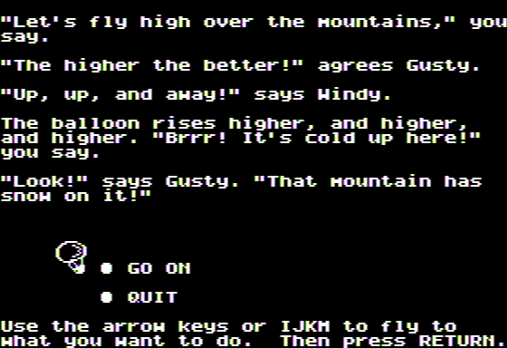 Microzine Jr. #3 (Apple II) screenshot: Storybook Maker II - Heading to the Mountains