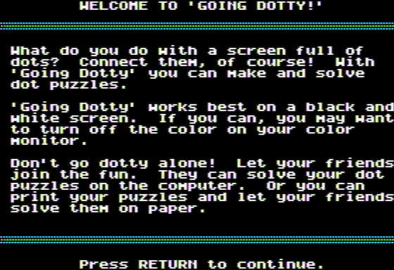 Microzine Jr. #3 (Apple II) screenshot: Going Dotty - Introduction