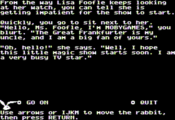 Microzine Jr. #3 (Apple II) screenshot: The Great Frankfurter - The Show Begins