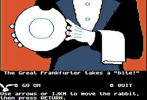 Microzine Jr. #3 (Apple II) screenshot: The Great Frankfurter - Plate Eater Successful