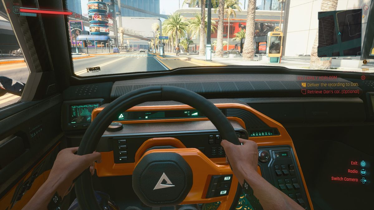 Cyberpunk 2077 (PlayStation 4) screenshot: Delivering a stolen car back to its owner