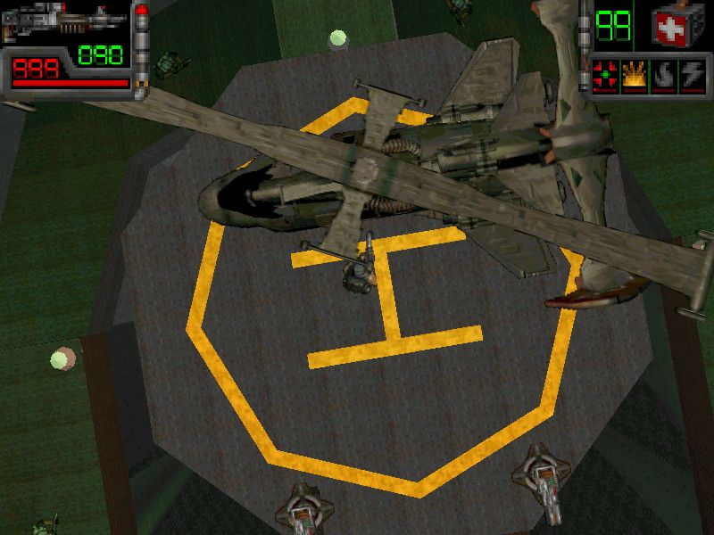 Take No Prisoners (Windows) screenshot: Arriving at the helicopter finishes the first level.