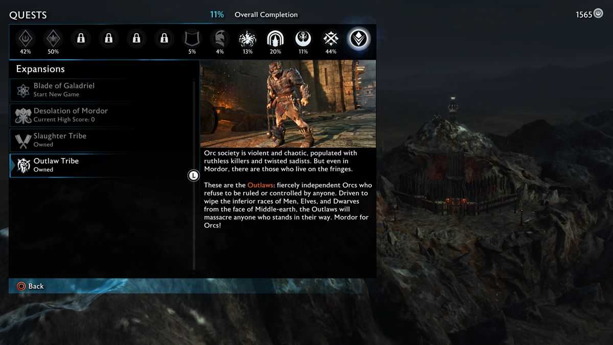 Middle-earth: Shadow of War - Outlaw Tribe Nemesis (PlayStation 4) screenshot: Outlaw tribe DLC info