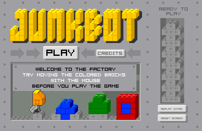 Junkbot (Browser) screenshot: The title screen.