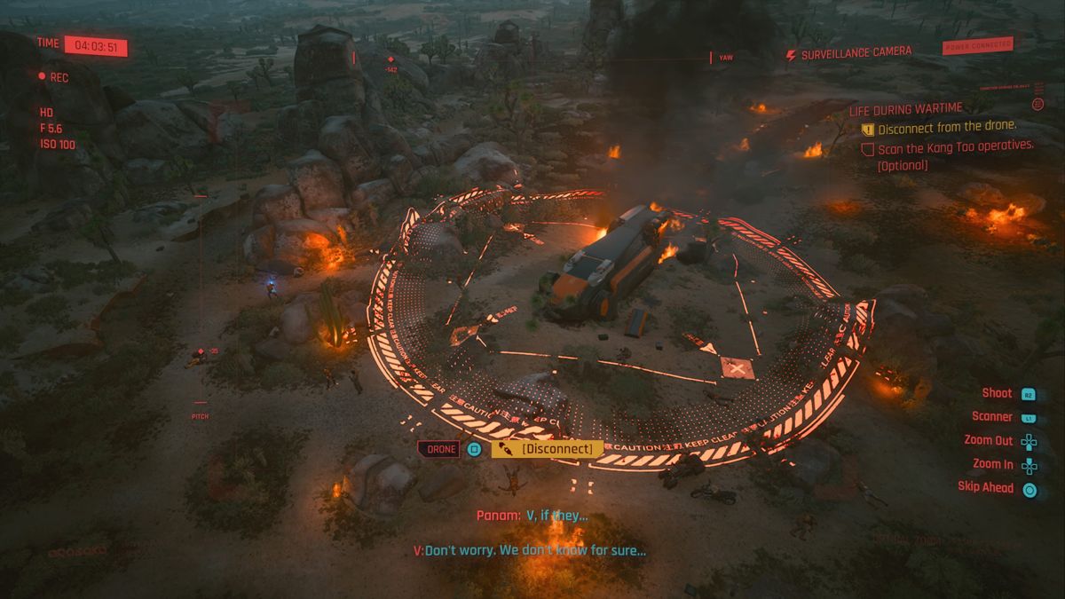 Cyberpunk 2077 (PlayStation 4) screenshot: Hacking a drone to scan the surrounding