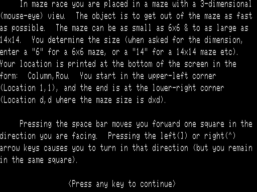 Maze Race (TRS-80) screenshot: Introduction