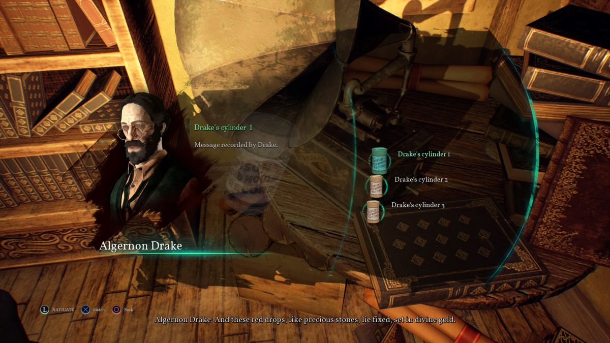 Call of Cthulhu (PlayStation 4) screenshot: Listening recorded messages to find out the safe combination