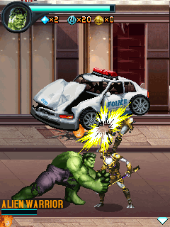 The Avengers: The Mobile Game (J2ME) screenshot: Tossing a car at them