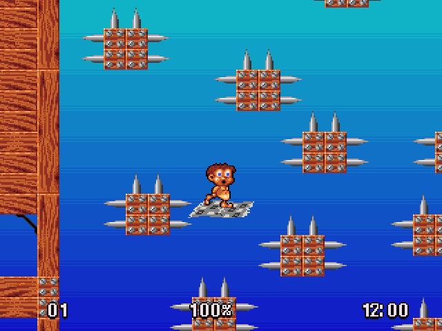 Ruffian (Amiga) screenshot: Riding the carpet around some spikes