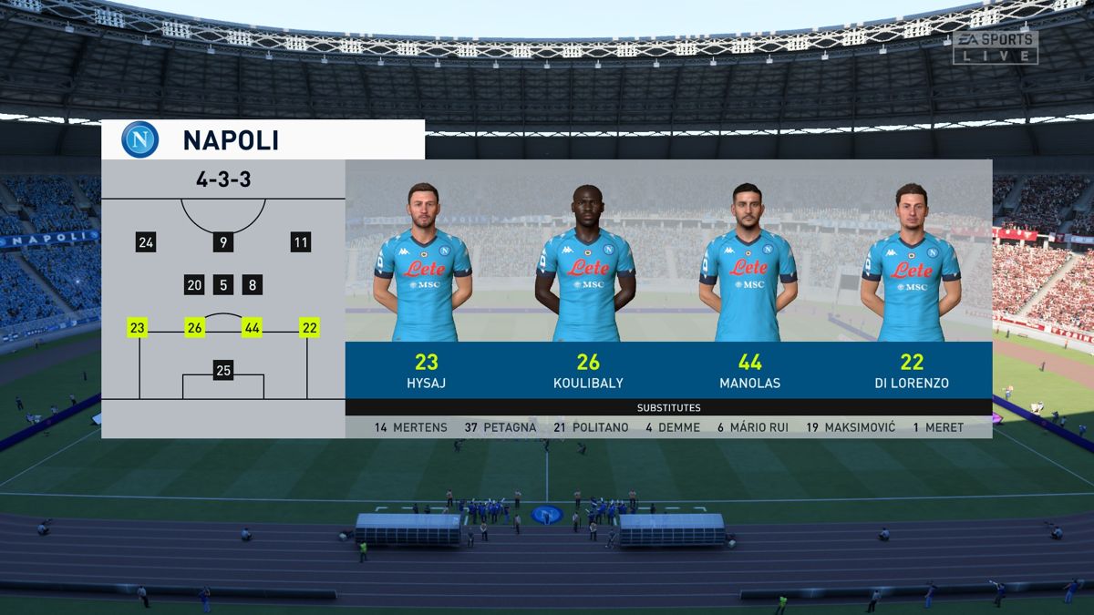 FIFA 21 (Windows) screenshot: Napoli's starting XI