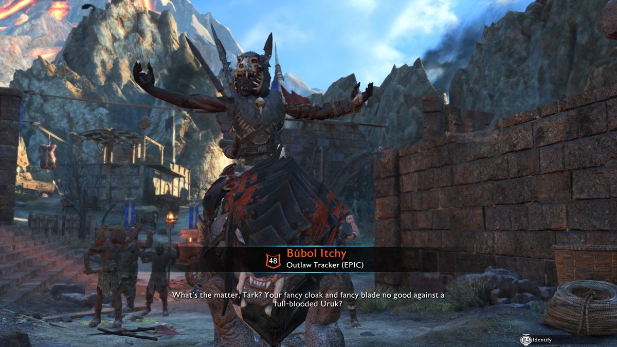 Middle-earth: Shadow of War - Outlaw Tribe Nemesis (PlayStation 4) screenshot: Challenging Bubol Itchy, Outlaw tribe tracker