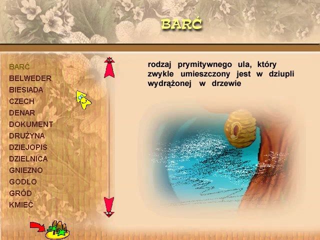 Orle Gniazdo (Windows) screenshot: Dictionary - definition of word "barć" with an illustration