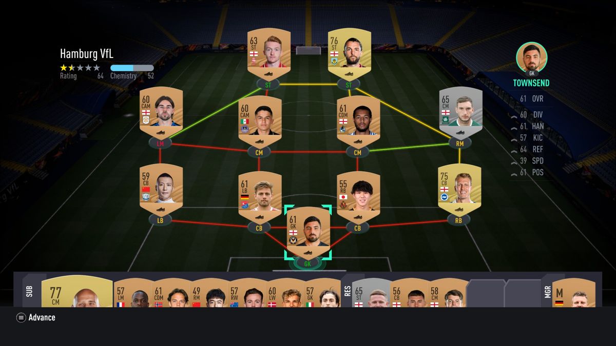 FIFA 21 (Windows) screenshot: Starting lineup (Ultimate Team)