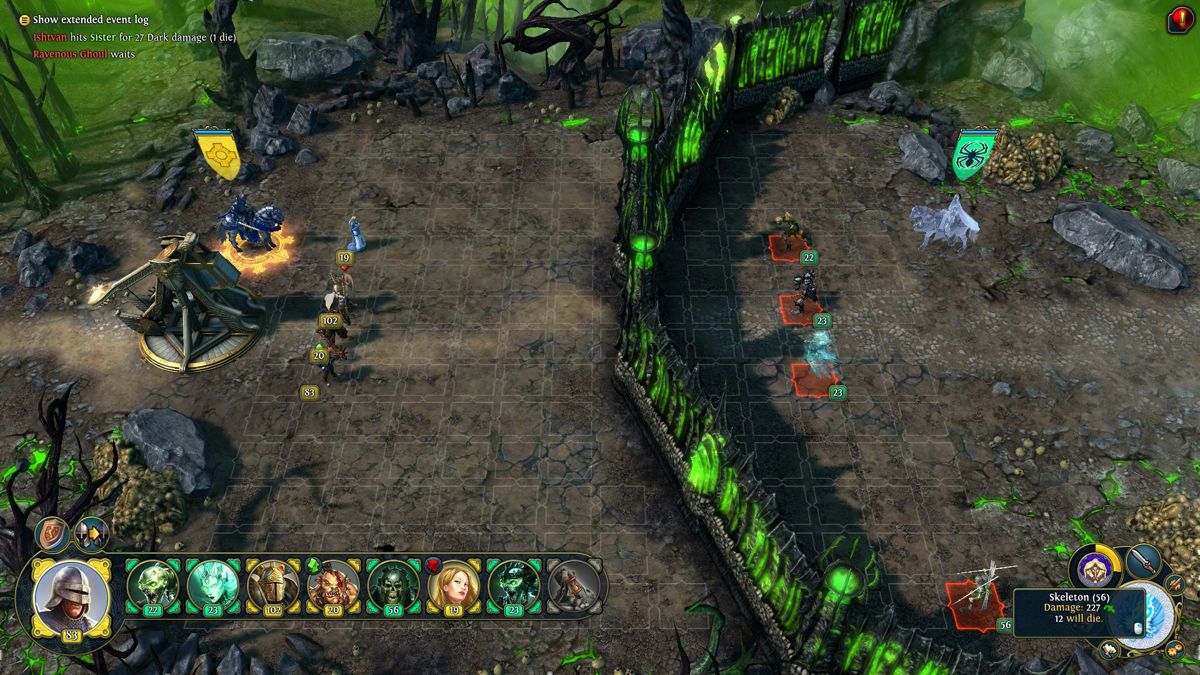 Might & Magic: Heroes VI (Windows) screenshot: Attacking the city of the undead.