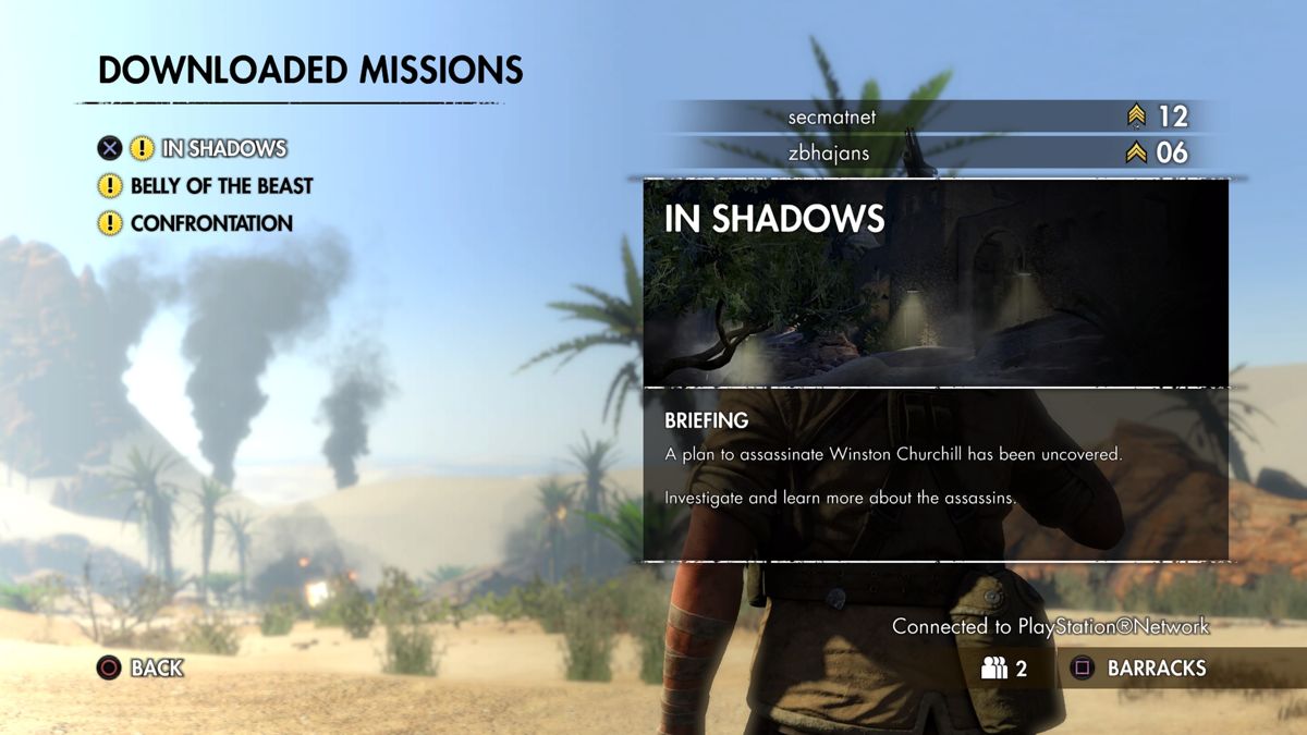 Sniper Elite III: Afrika - Save Churchill Part 1: In Shadows (PlayStation 4) screenshot: Mission info