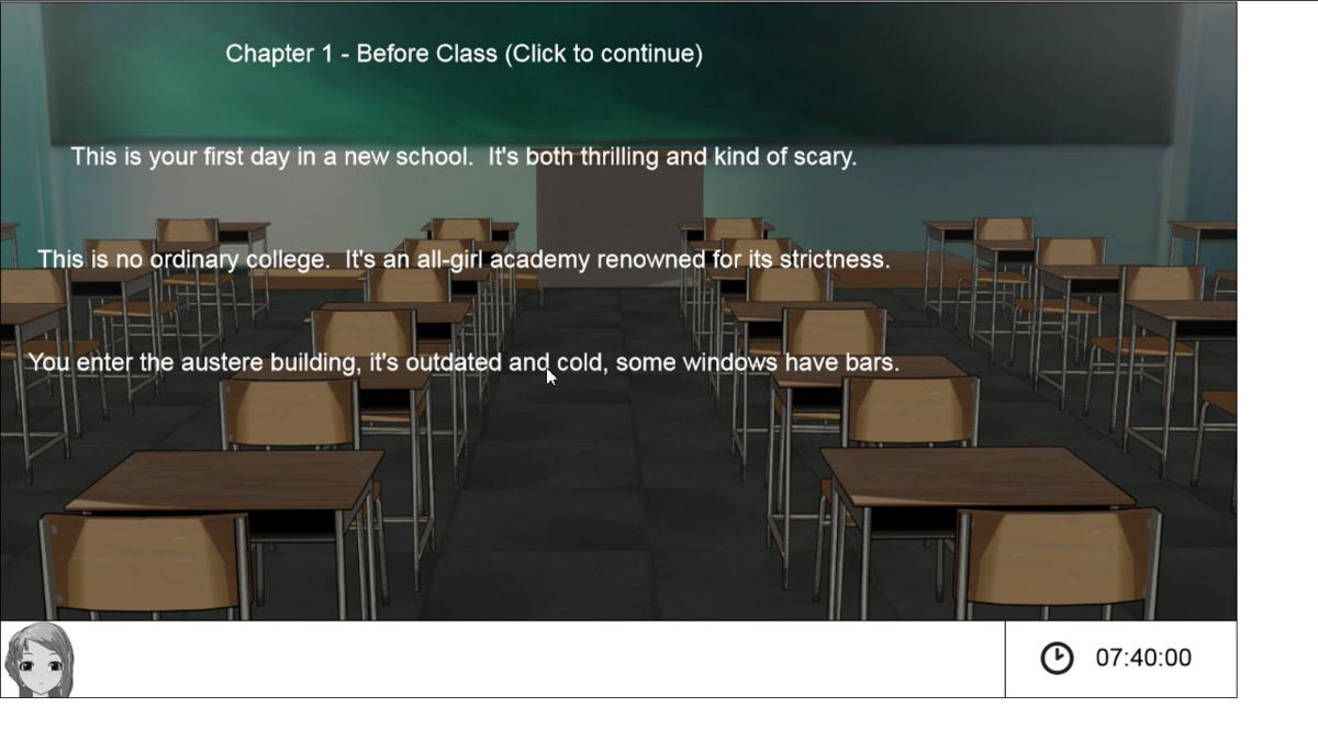 Bondage College (Browser) screenshot: Game starts