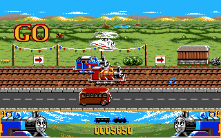 Thomas the Tank Engine & Friends (DOS) screenshot: Bonus Stage - Keep pressing enter to beat Thomas' friends in the race