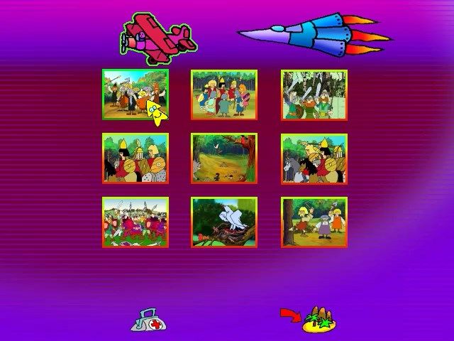 Orle Gniazdo (Windows) screenshot: Select one of nine puzzles and either easy or hard mode (indicated by plane/rocket)