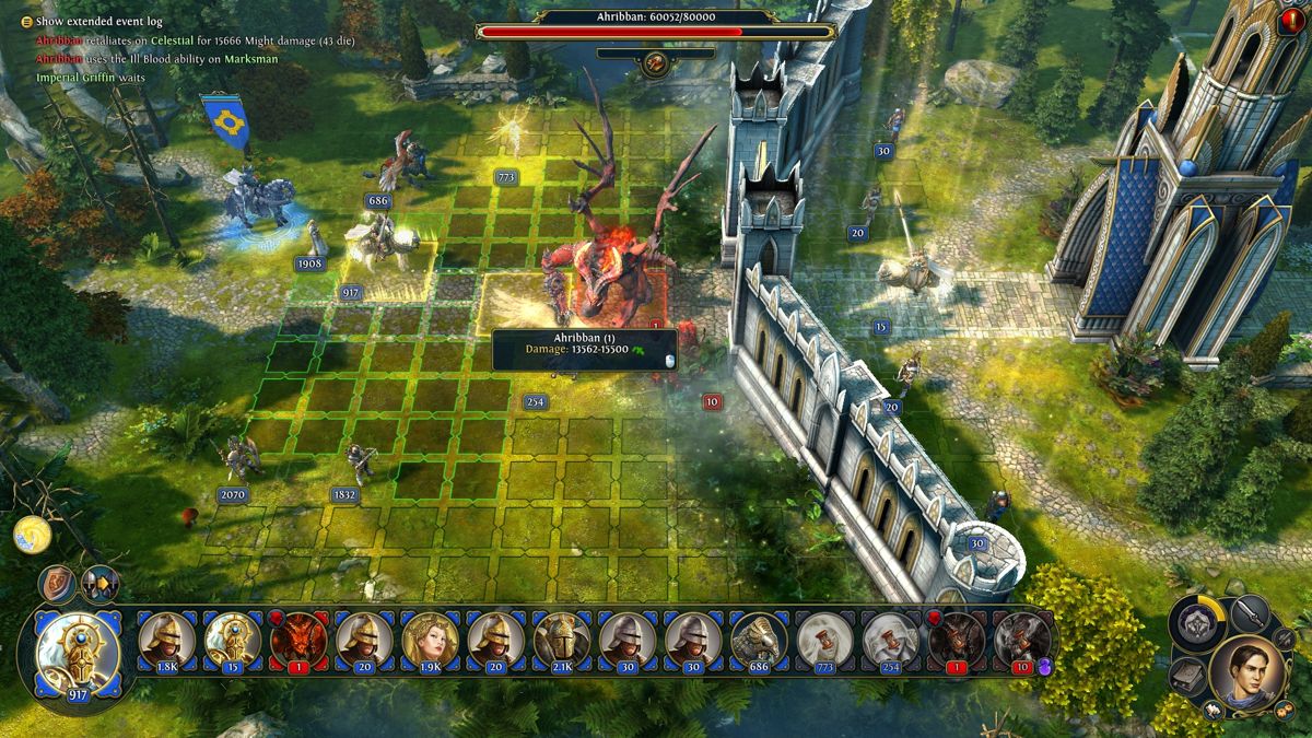 Might & Magic: Heroes VI (Windows) screenshot: Boss fights will require that you seriously build your numbers before engaging into combat.