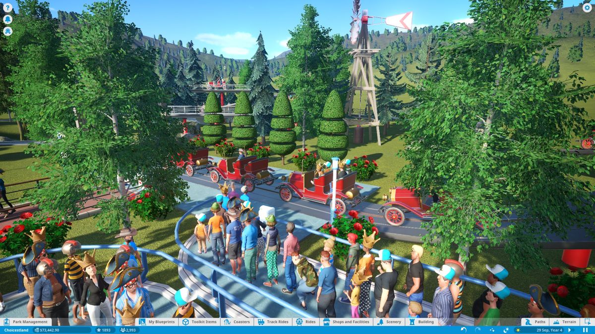 Planet Coaster (Windows) screenshot: An antique car ride