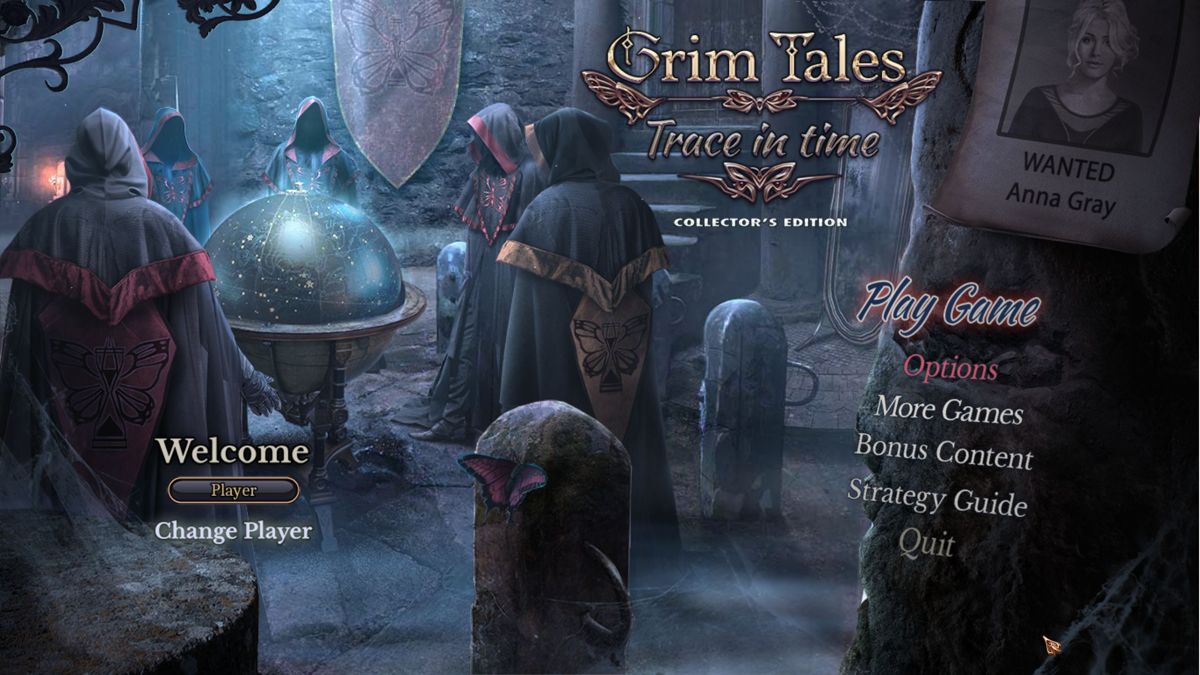 Grim Tales: Trace in Time (Collector's Edition) (Windows) screenshot: The main menu screen <br><br>Big Fish Games demo version
