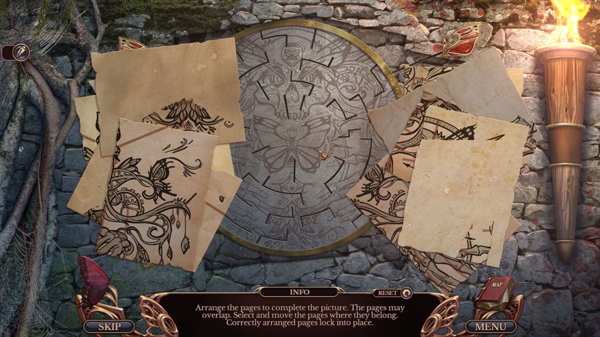 Grim Tales: Trace in Time (Collector's Edition) (Windows) screenshot: A twist on the 'reassemble a document' puzzle. <br><br>Big Fish Games demo version