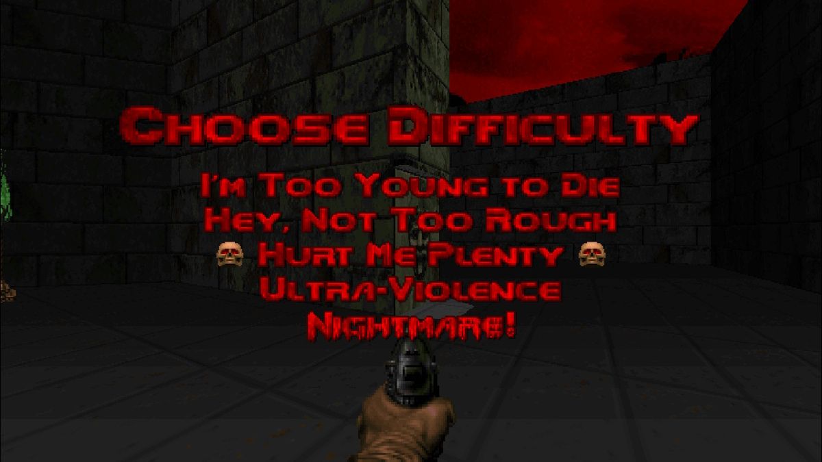 The Ultimate Doom (Nintendo Switch) screenshot: Classic difficulty select screen!