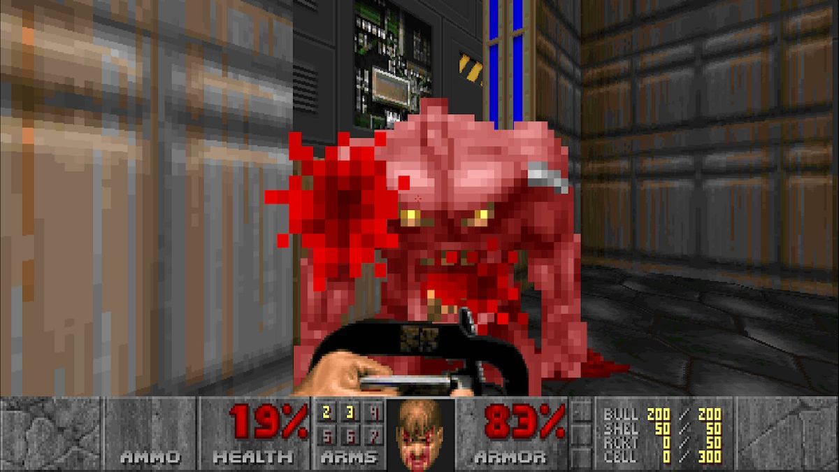 The Ultimate Doom (Nintendo Switch) screenshot: ... time to test it out on a poor Pinky.
