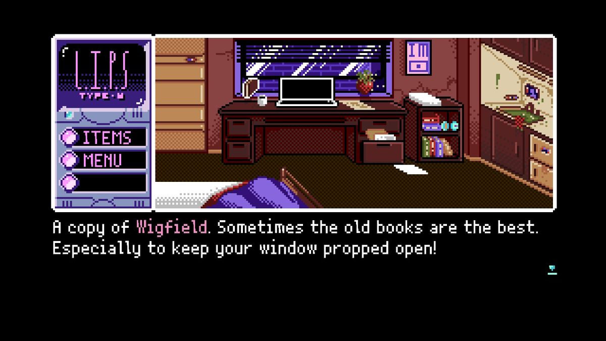 2064: Read Only Memories - Integral (Nintendo Switch) screenshot: Looking at various items in your room