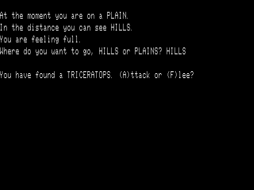 Dinosaur (TRS-80) screenshot: Attack of Flee the Triceratops