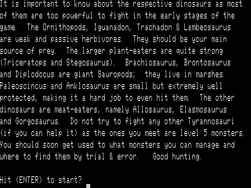 Dinosaur (TRS-80) screenshot: Dinosaur Types