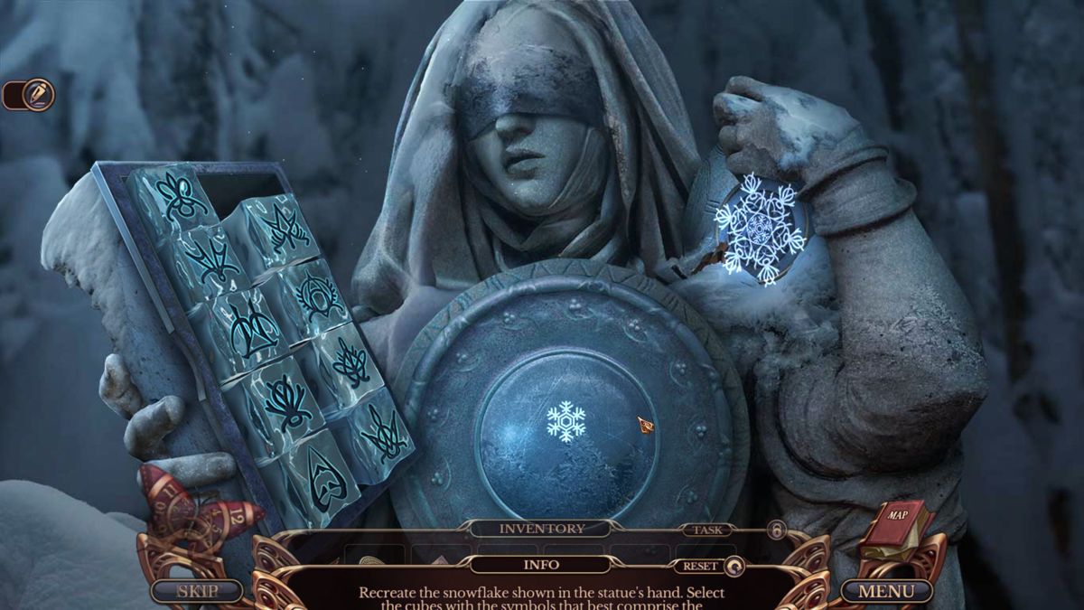 Grim Tales: Trace in Time (Collector's Edition) (Windows) screenshot: This is a novel puzzle, recreate a series of snowflake patterns <br><br>Big Fish Games demo version