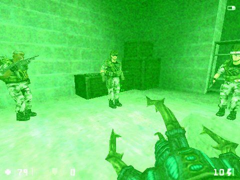Half-Life: Opposing Force (Windows) screenshot: No matter the alien counterstrike, ordering a backup can only be made by an irrational decision.