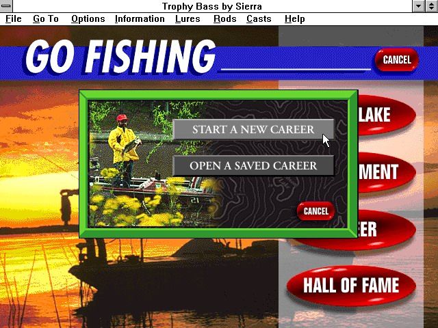 Trophy Bass (Windows 3.x) screenshot: Starting a new carreer