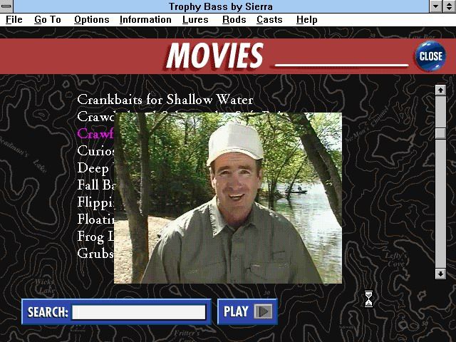 Trophy Bass (Windows 3.x) screenshot: Watching different educational movies