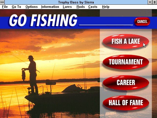 Trophy Bass (Windows 3.x) screenshot: Go Fishing Menu