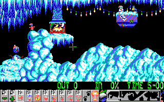 Xmas Lemmings (DOS) screenshot: Level Begin (EGA)
