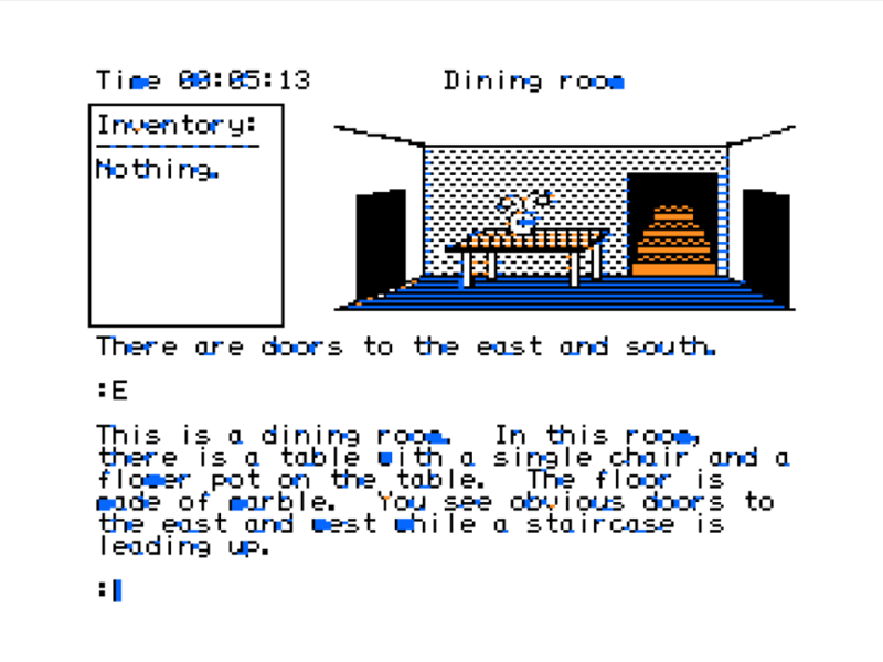 To Preserve Quandic (TRS-80 CoCo) screenshot: Exploring the Dining Room