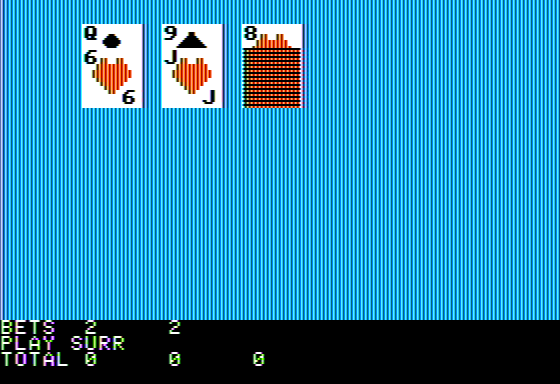 Blackjack (Apple II) screenshot: Playing Our Hands
