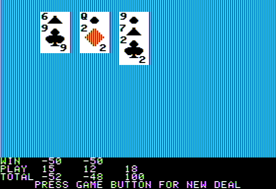 Blackjack (Apple II) screenshot: Final Scores